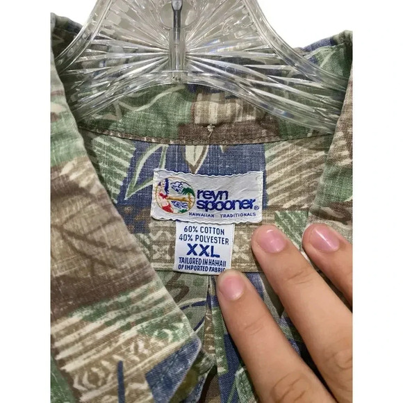 Reyn Spooner Green Tropical Print Button-Up Hawaiian Shirt Size XXL - Picture 2 of 4